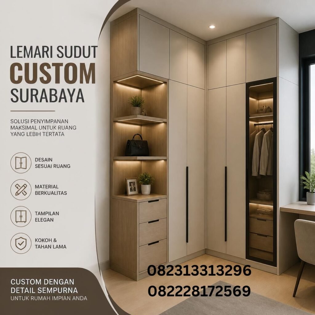 Lemari sudut custom Surabaya berkualitas