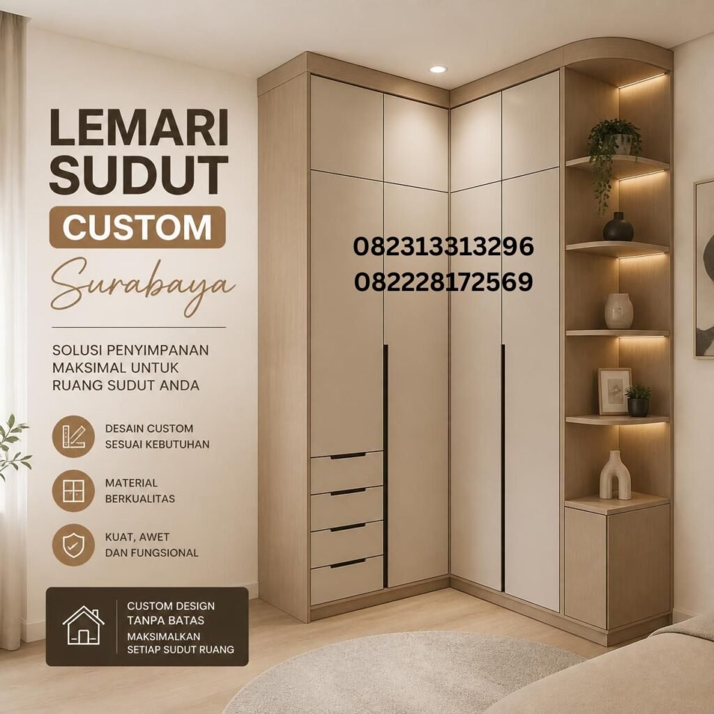 Lemari sudut custom Surabaya minimalis