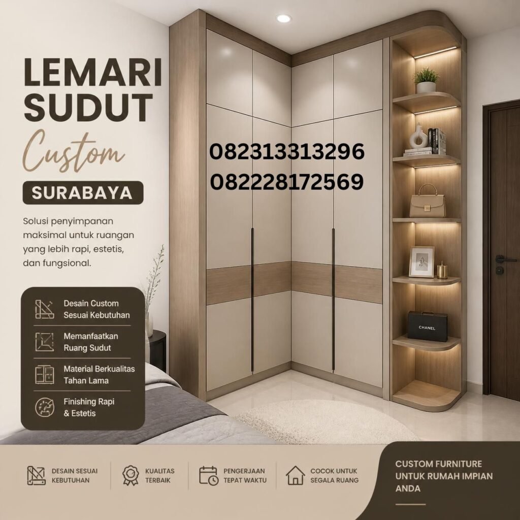Lemari sudut custom Surabaya terbaik