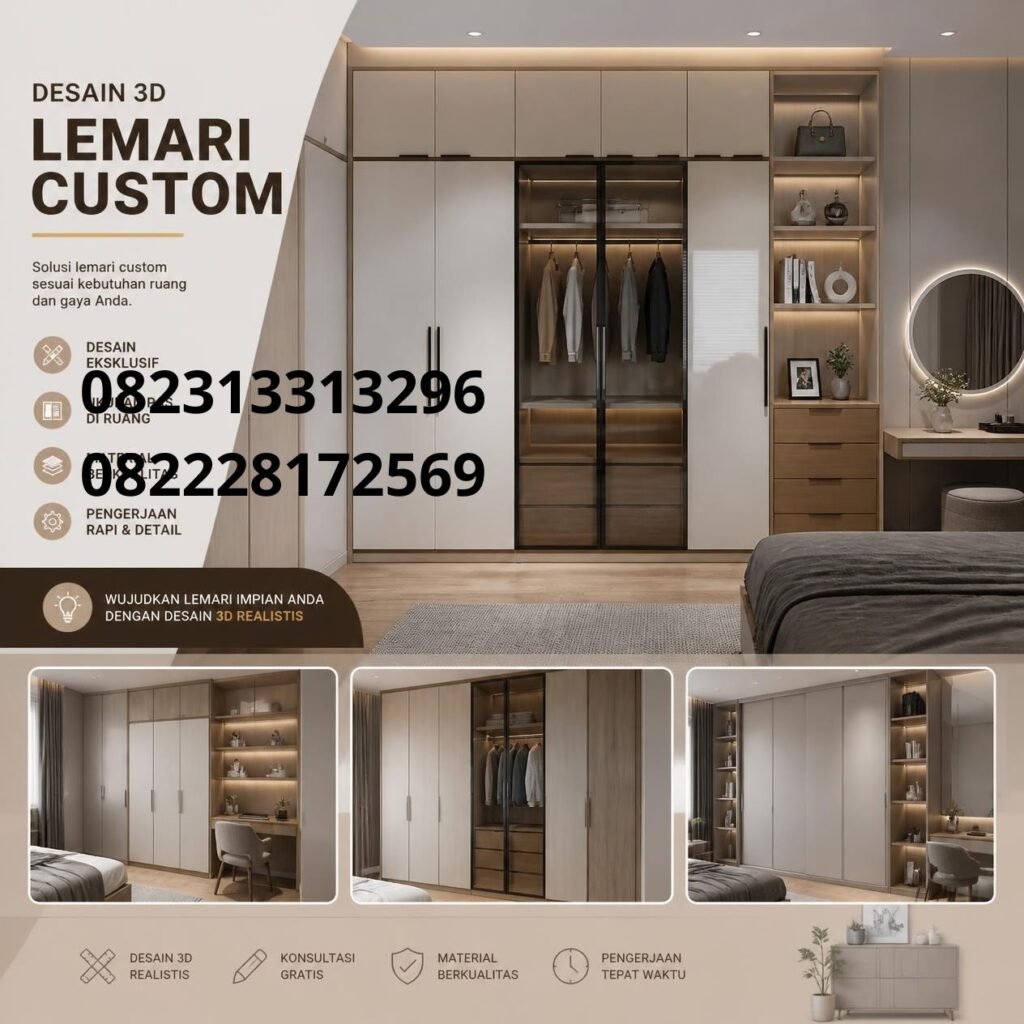 Desain lemari built-in 3D Surabaya