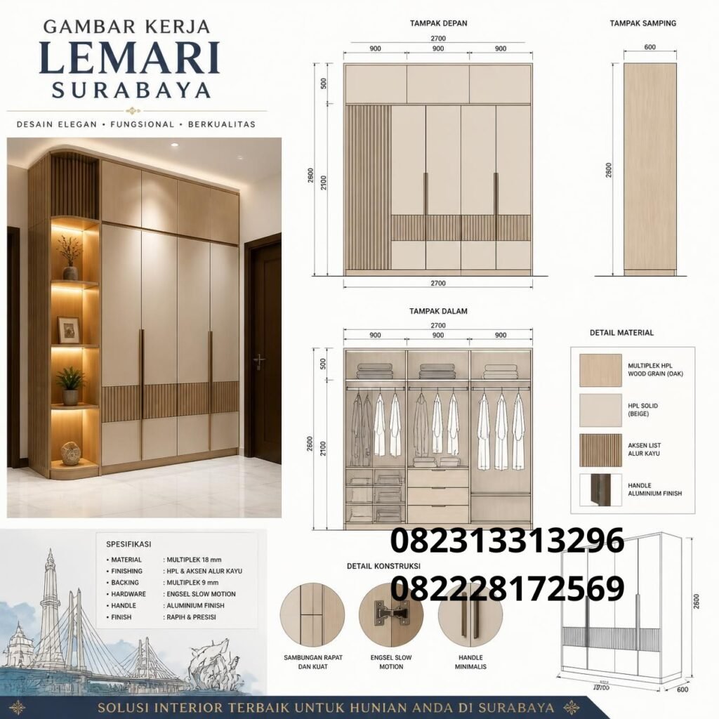 Gambar Kerja Lemari Custom Surabaya
