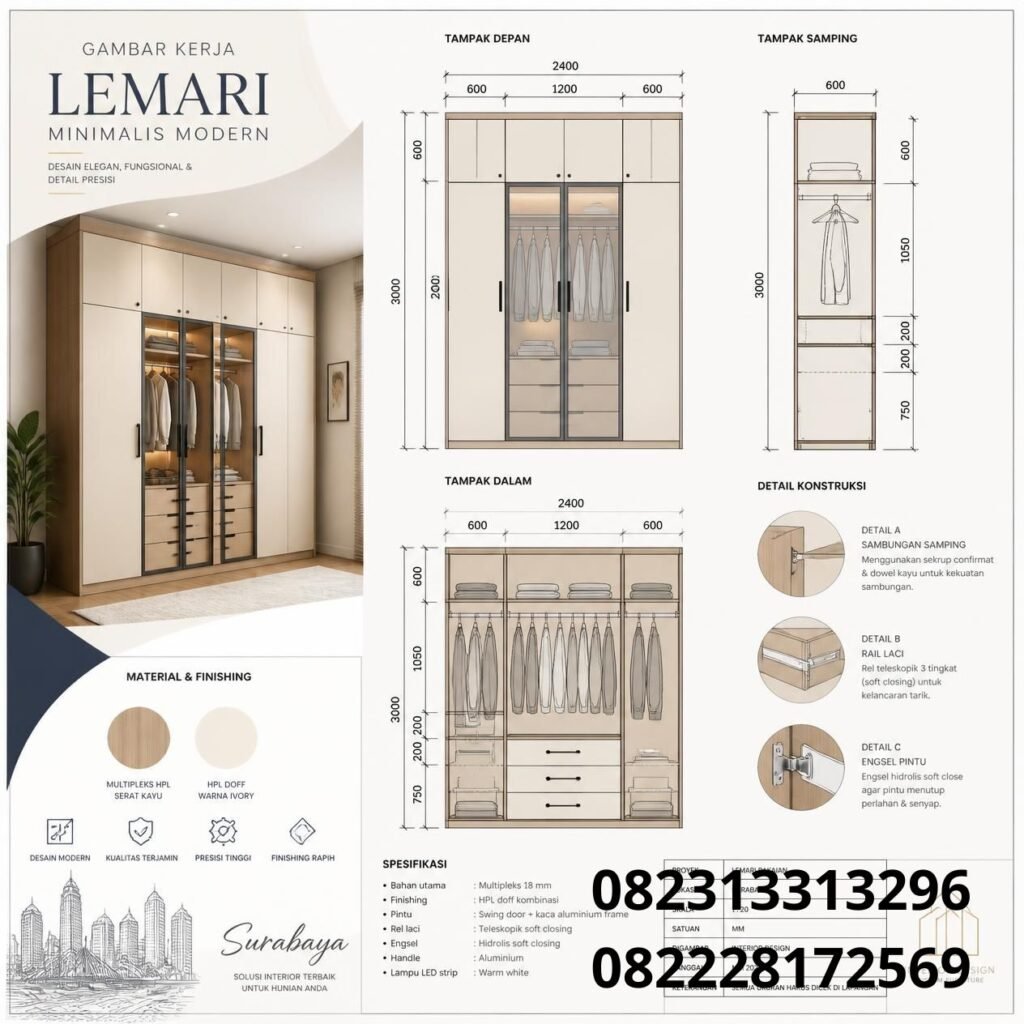 Gambar Kerja Lemari Minimalis Surabaya