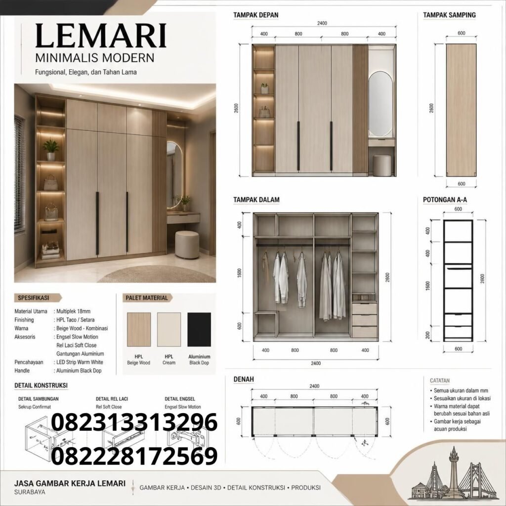 Jasa Gambar Teknik Lemari Surabaya