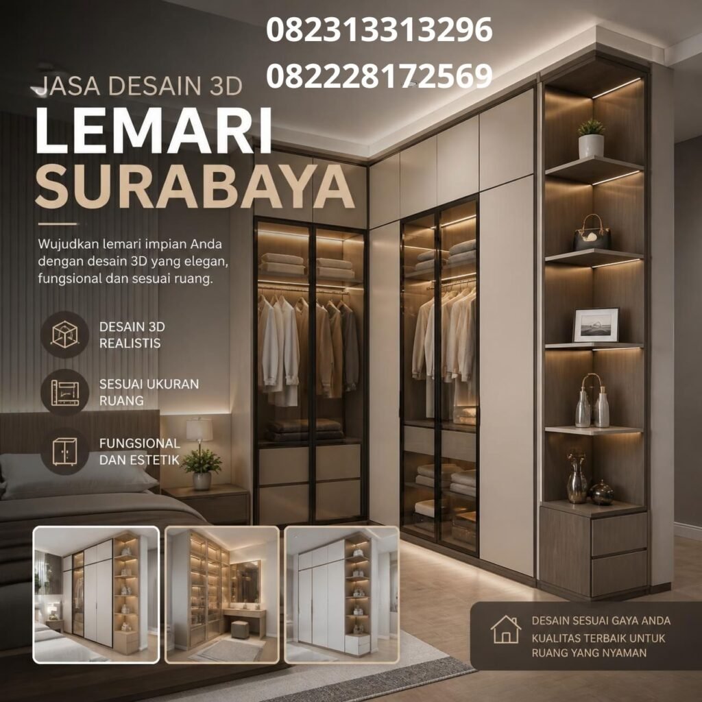Jasa desain lemari custom 3D Surabaya