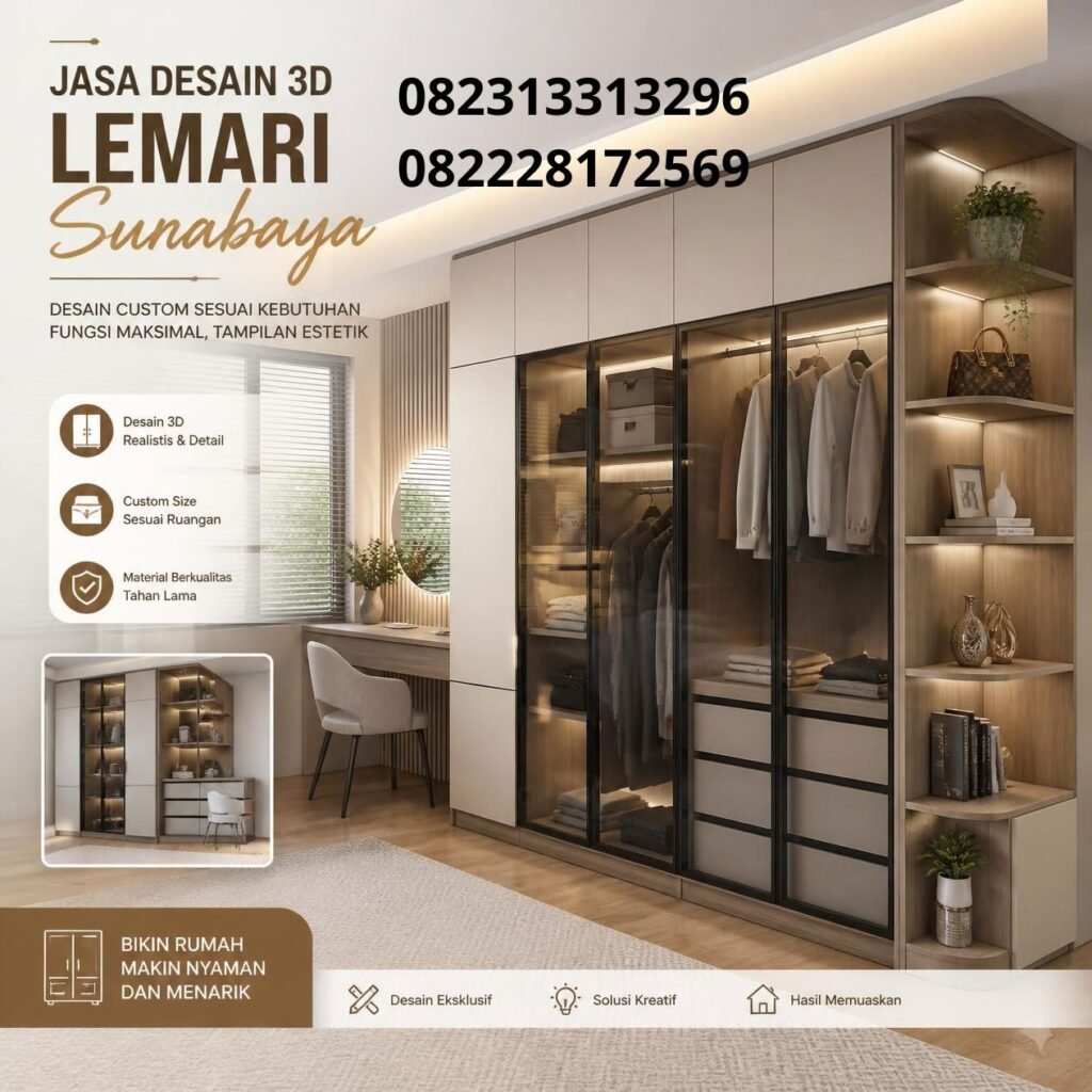 Jasa desain wardrobe 3D Surabaya