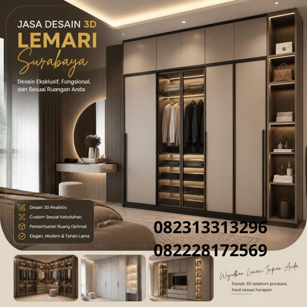 Jasa gambar 3D lemari minimalis Surabaya